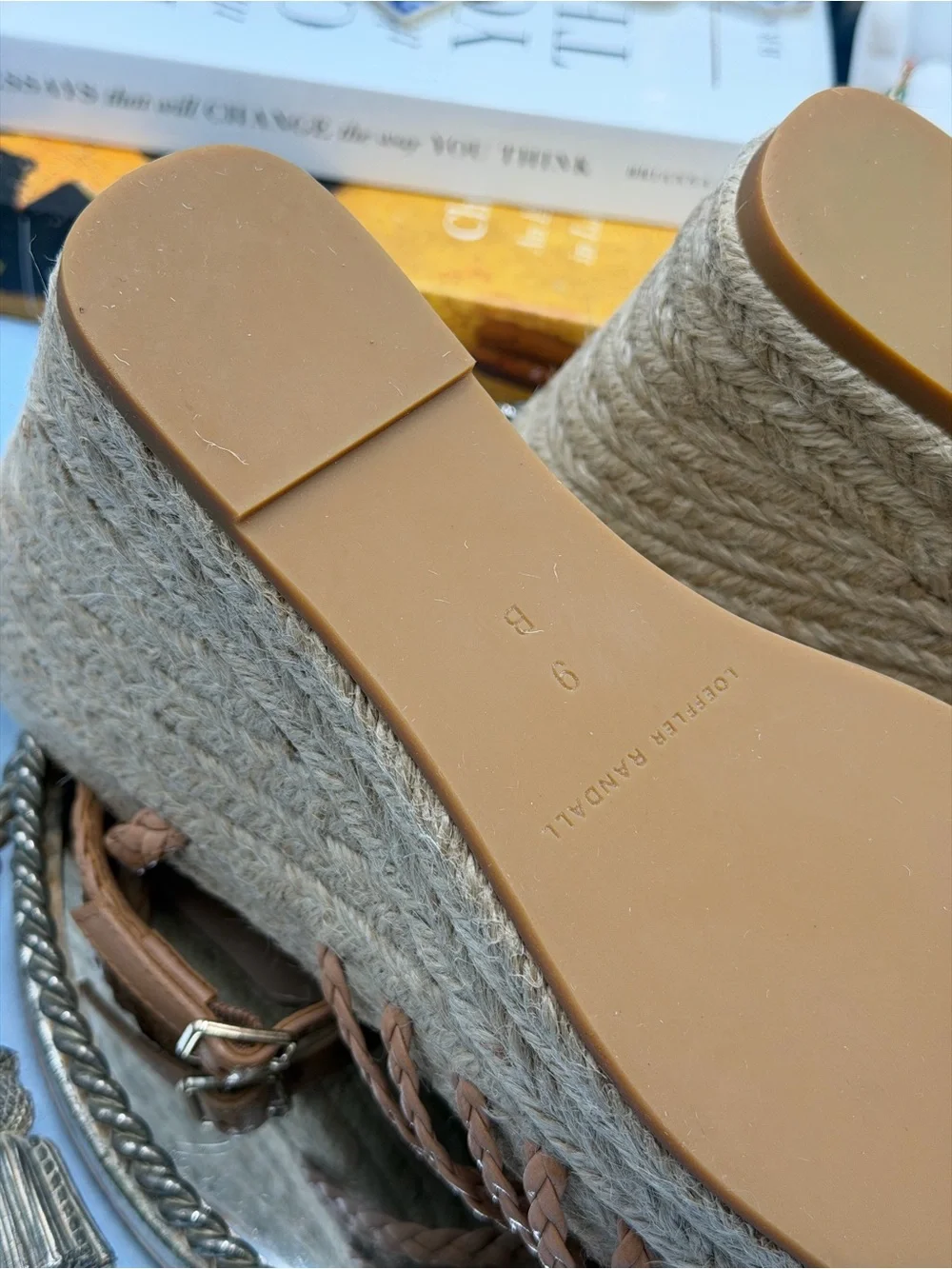 🆕 LOEFFLER RANDALL 🧿 NWOB Pamela Mignon Knot Braid Leather Wedge, Dune - Sz 9